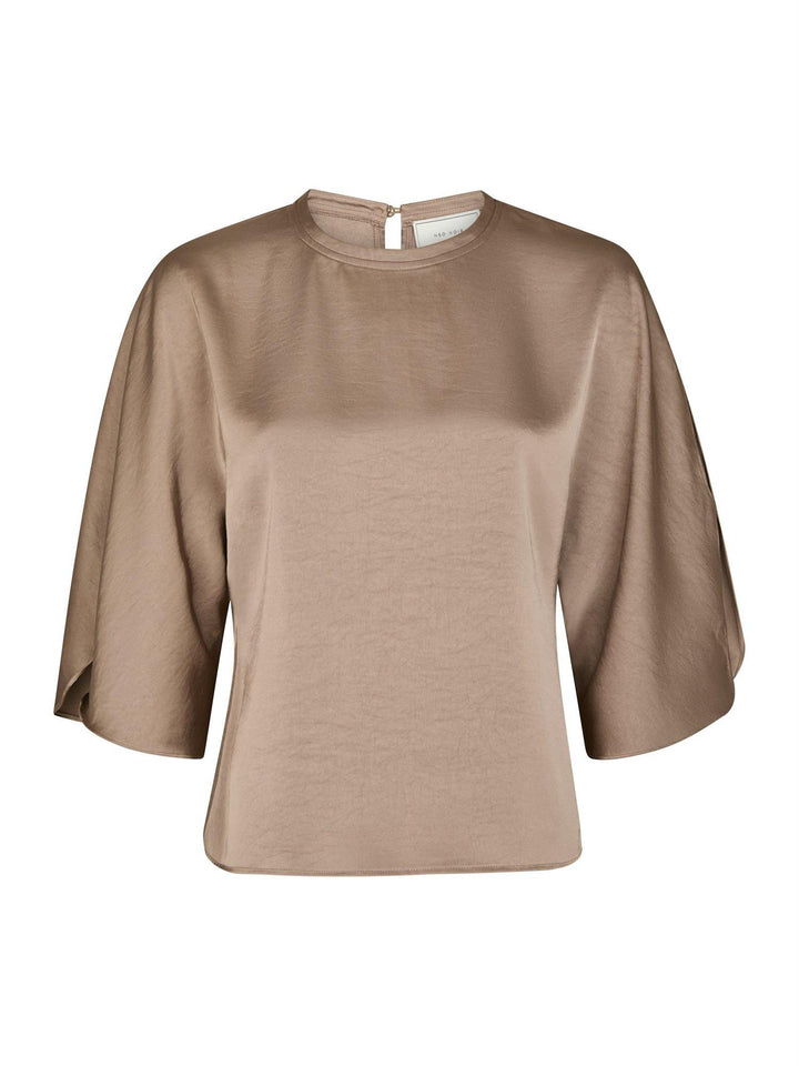Liora Heavy Sateen Blouse  Dark Taupe