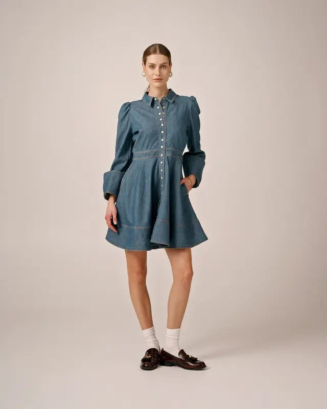 DENIM MINI DRESS  Dark Blue