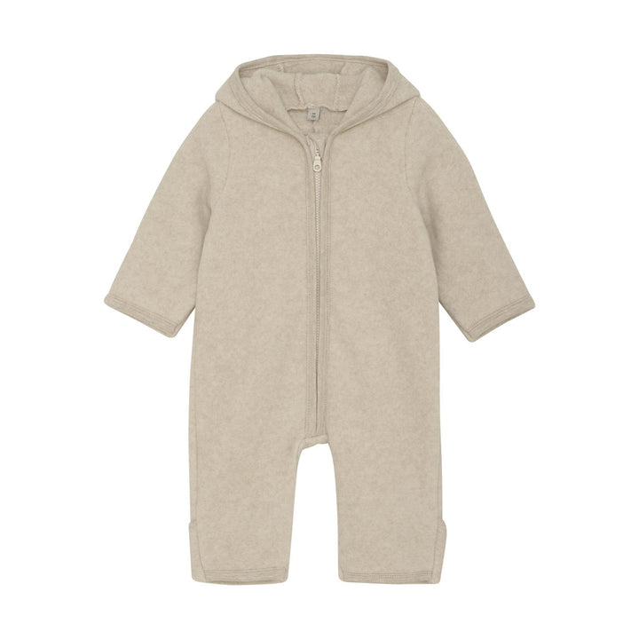 Pram Suit Ears Cot. Fleece  Camel Melange