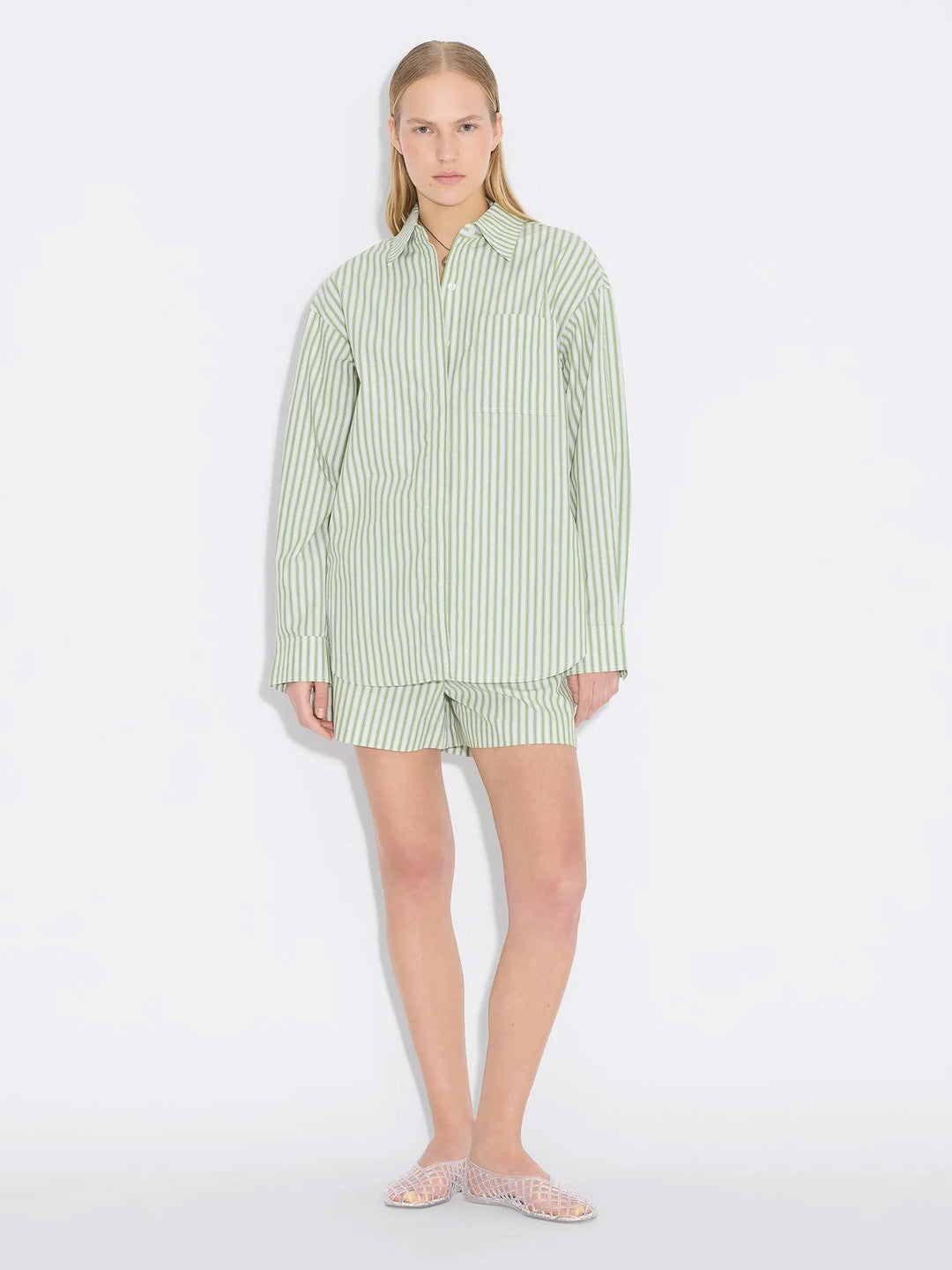 Loose Stripe Shirt  Green Stripe