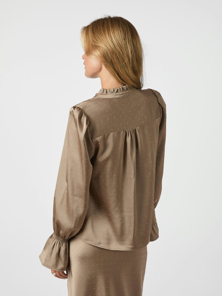 Amara Heavy Satin Bedaz Blouse  Dark Taupe