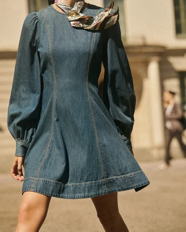 Denim Fitted Dress  Denim Blue