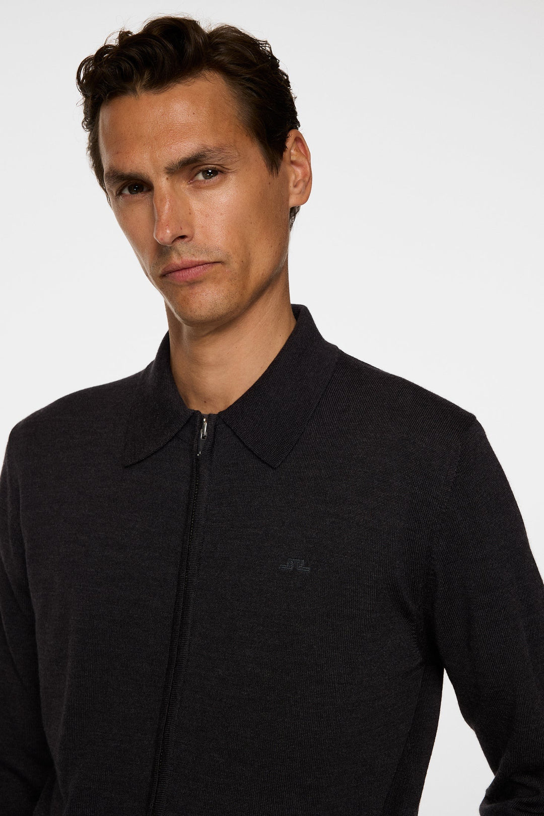Kaleb Merino Zip Cardigan  Dark Grey Melange
