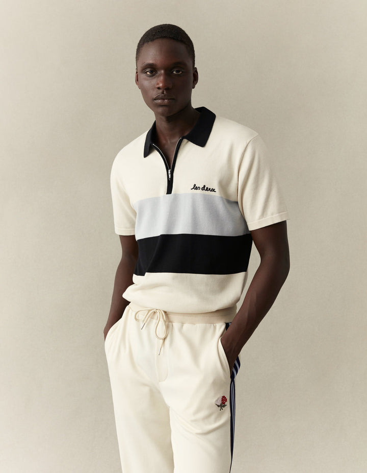 Raul Knitted Polo  Ivory/Black
