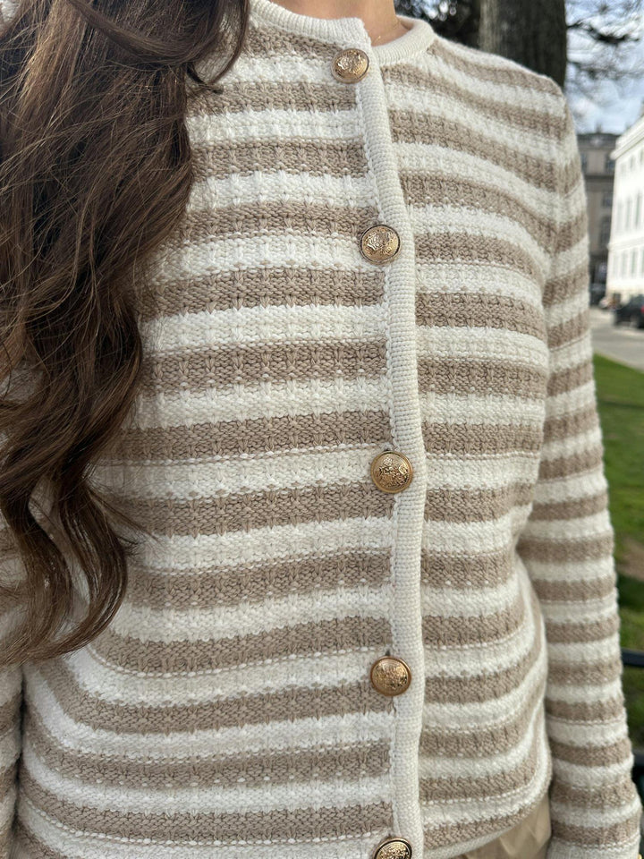 Limone Stripe Knit Jacket  Sand