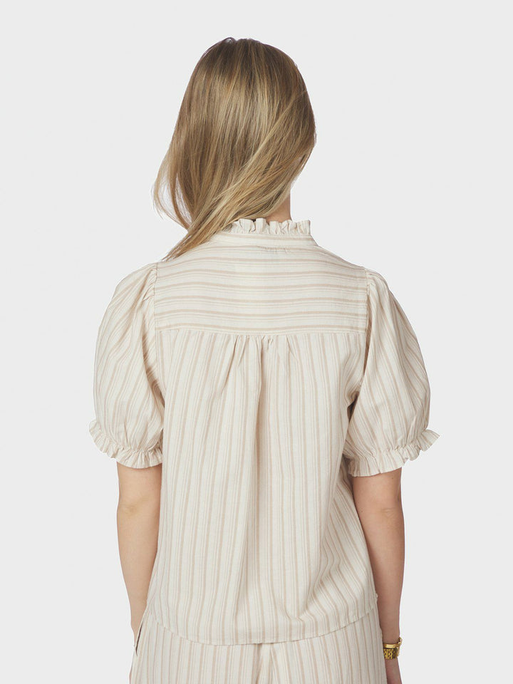 Odesa Linen Stripe Blouse  Sand