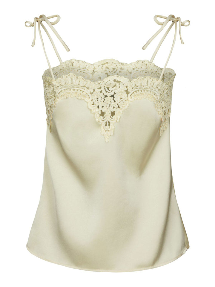 Kaela Heavy Sateen Lace Top  Light Yellow