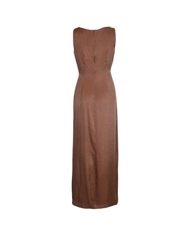 Shiny Sleeveless Dress  Brown