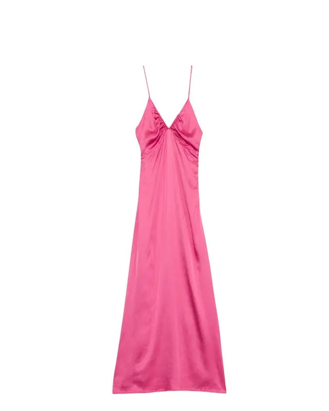 TAILORED SATIN STRAP DRESS  Raspberry