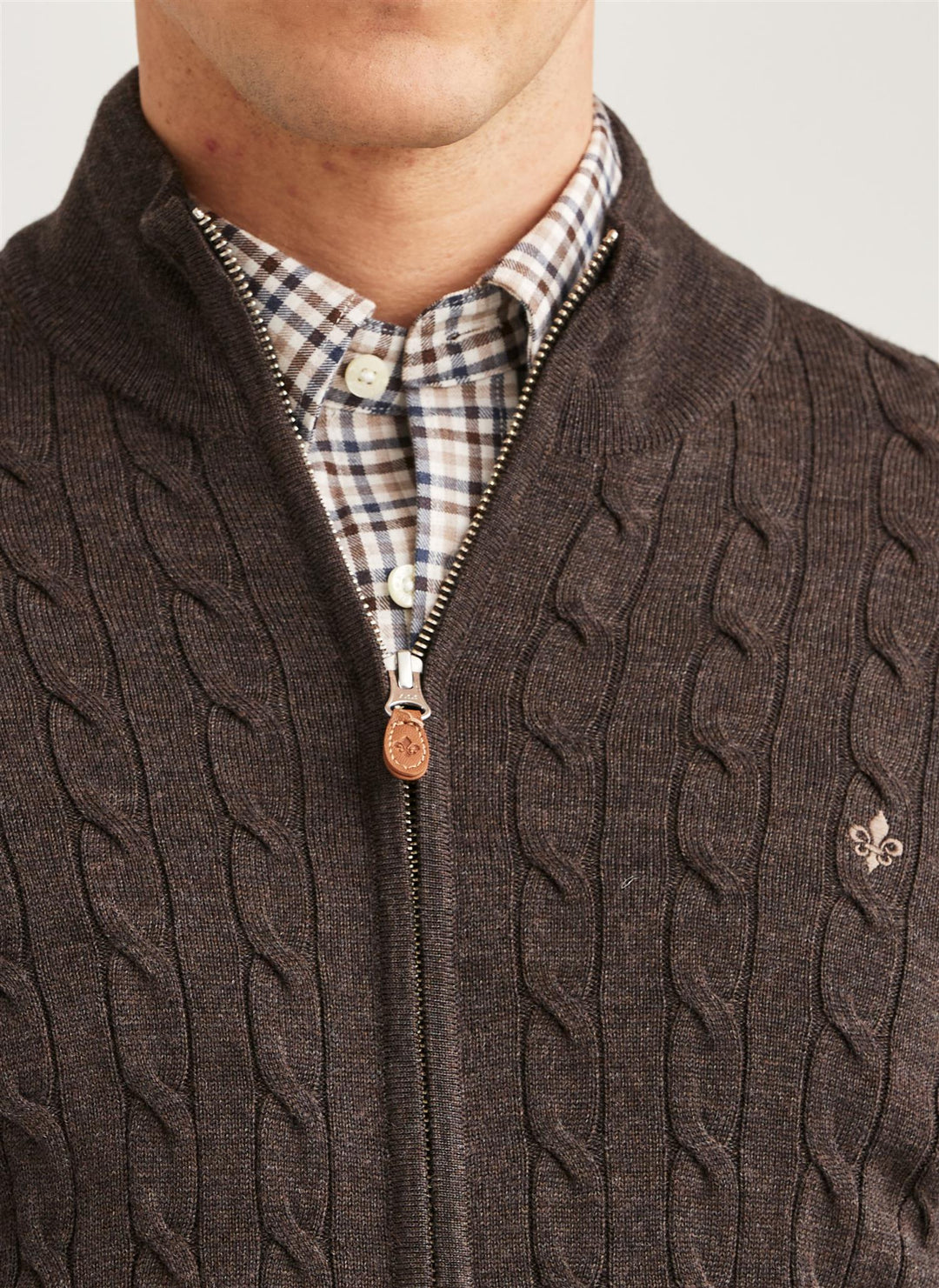 Merino Cable Zip Cardigan  Brown