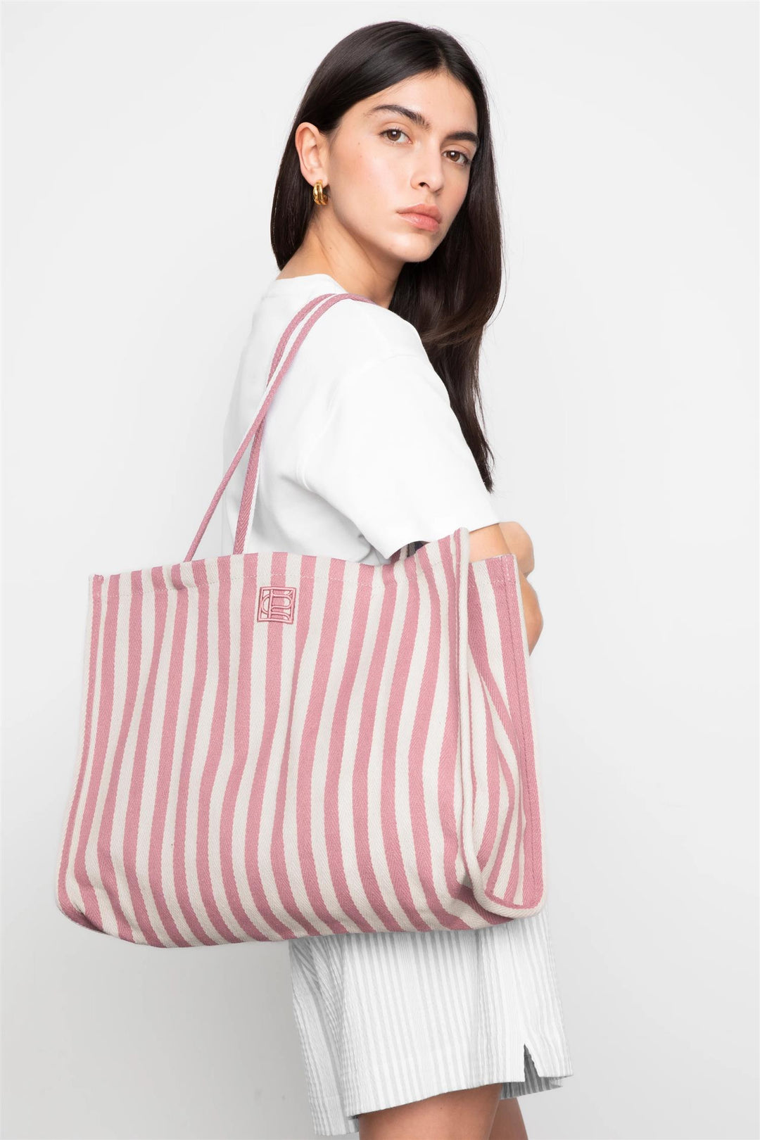 Ivy Tote Bag  Light Pink Stripe