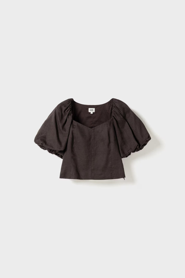 Audrina Linen Top  Coffee