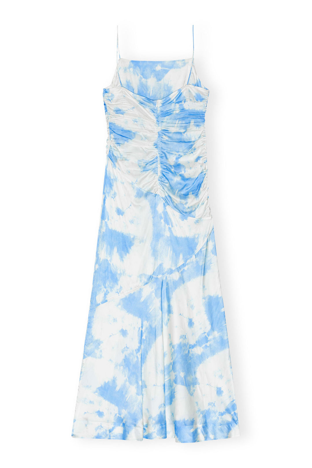Printed Satin Ruched Long Slip Dress  Powder Blue