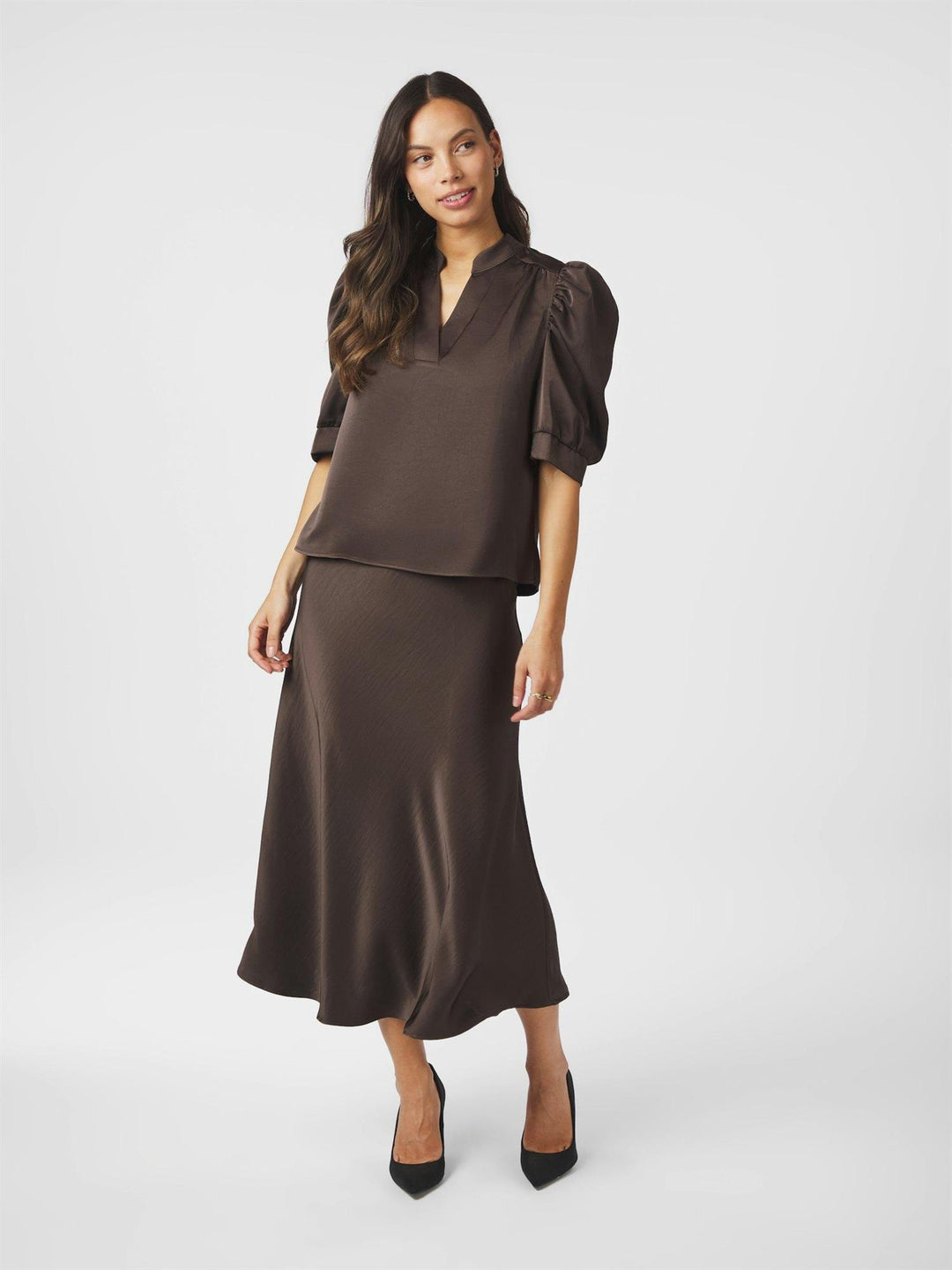 Roella Heavy Sateen Blouse  Dark Brown
