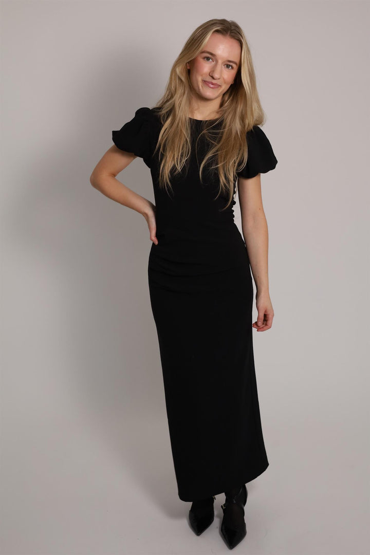 MIDI PUFF SLEEVE DRESS Black