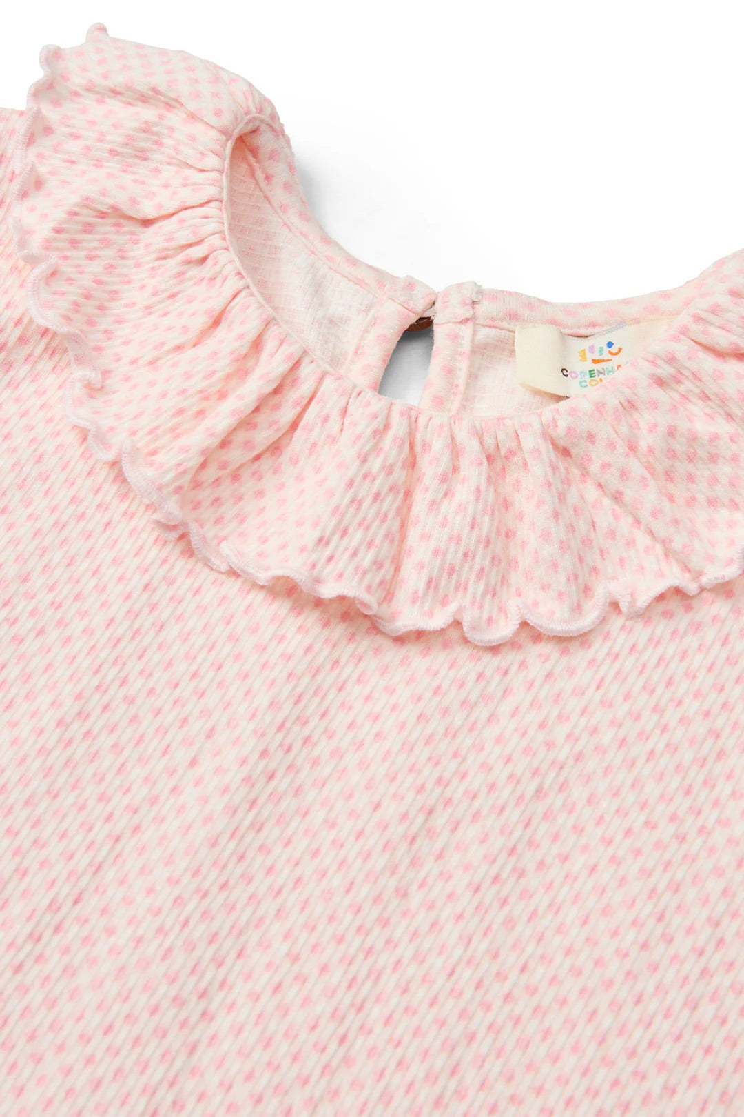 CREPE TEE W. FRILL COLLAR  Pink Comb.