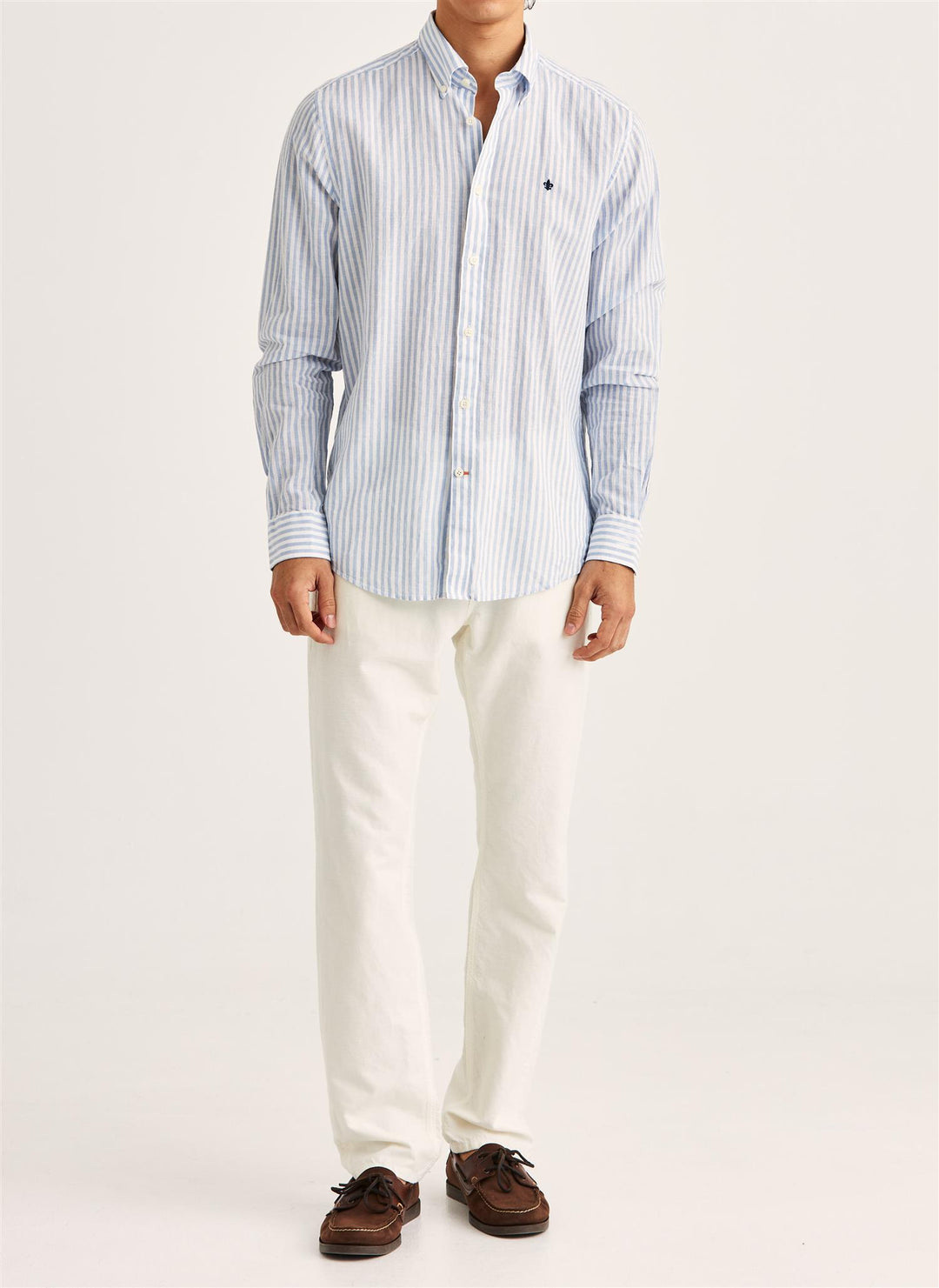 Douglas Linen Stripe Shirt-Classic Fit  Light Blue