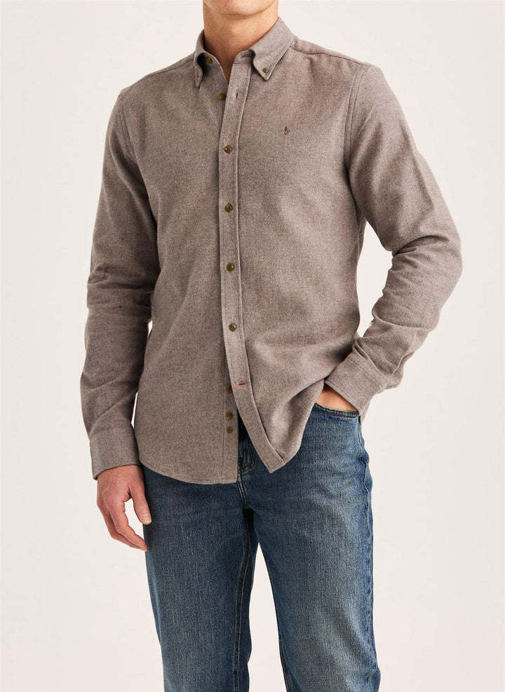 Flannel Herringbone Shirt-Slim Fit Brown