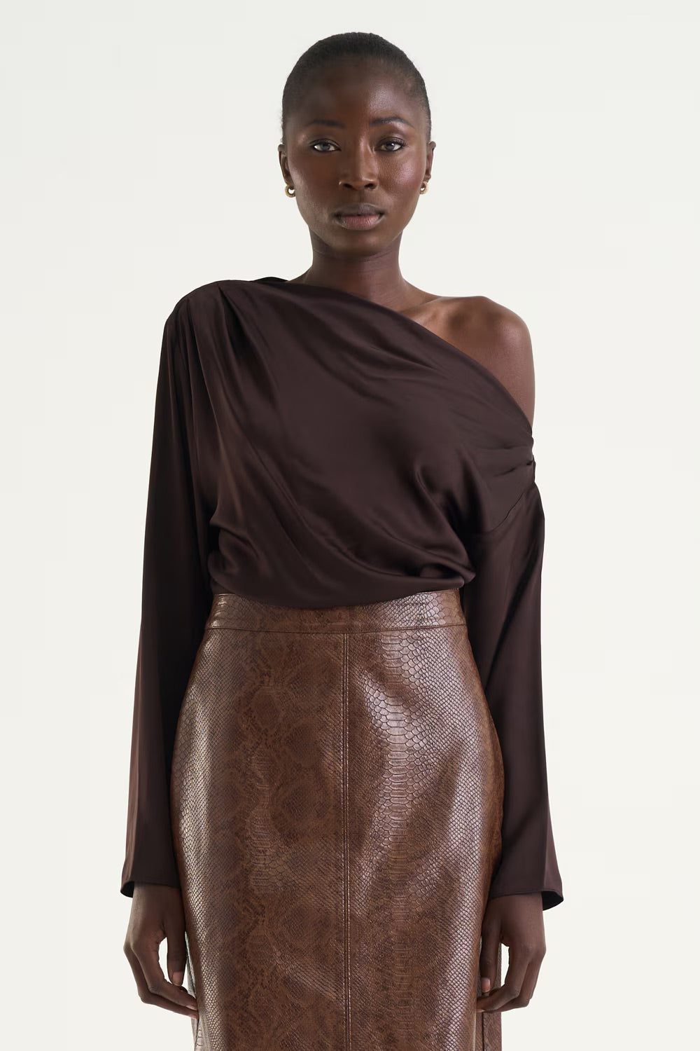 Victoria Satin Blouse  Mocha Brown