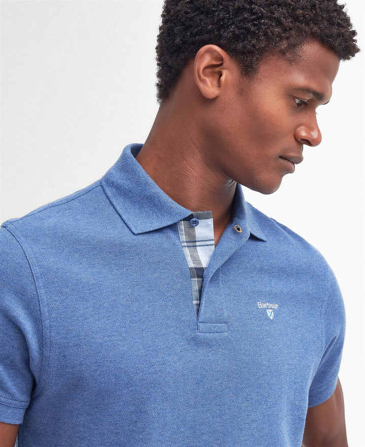 Tartan pique polo shirt  Dk Chambray