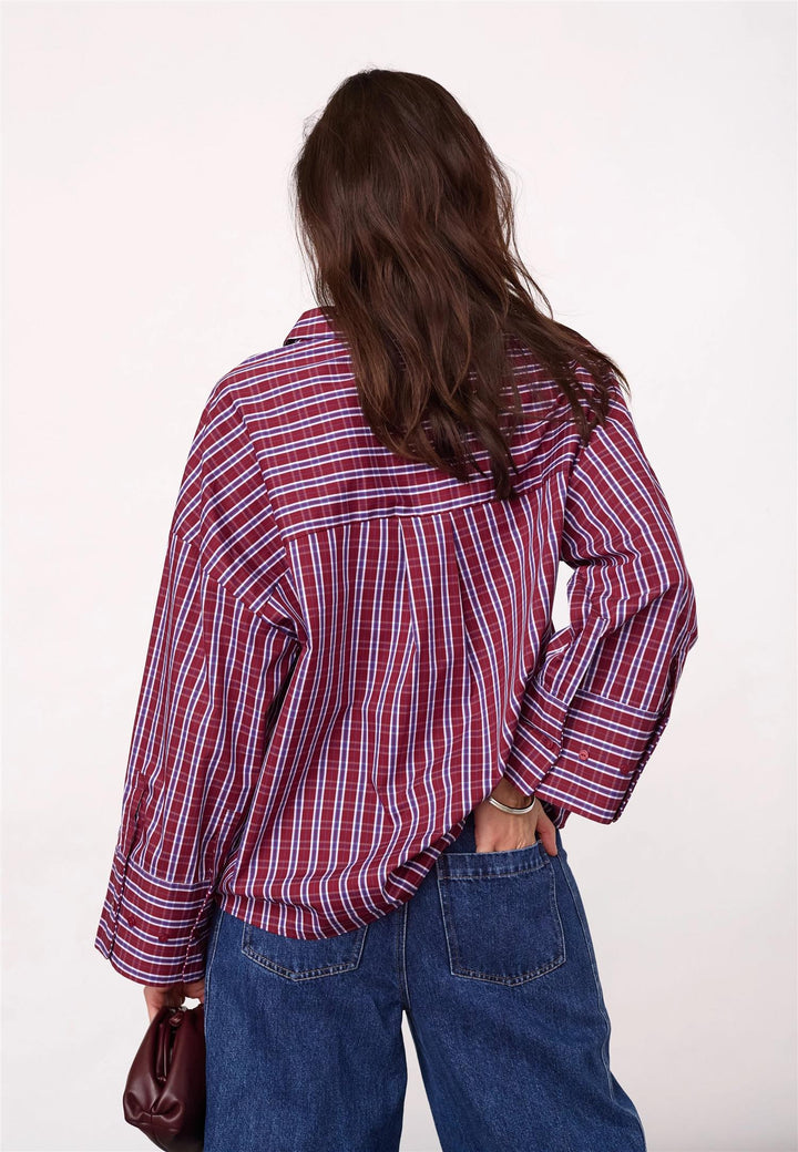 ReneeCC Check Cuff Shirt  Berry Red