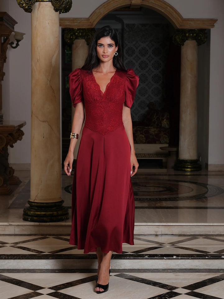FRANCIS LACE MIDI DRESS  Red