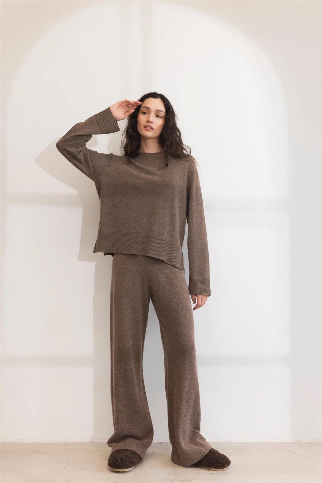 Talia Knit Trouser Dark Taupe Melange