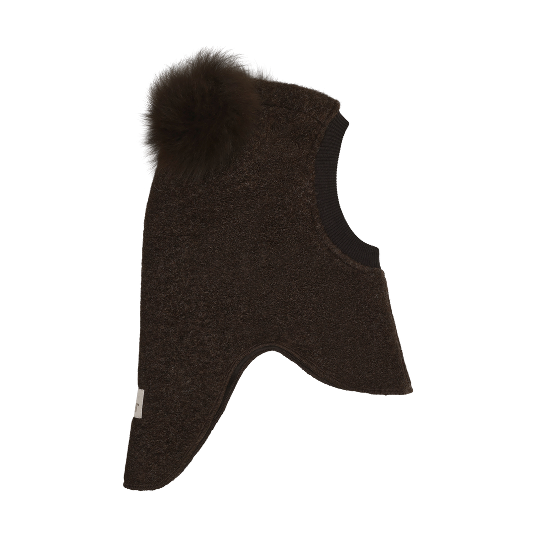 Balaclava Wool Alpaca Pompoms  Dark Brown Melange