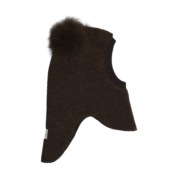 Balaclava Wool Alpaca Pompoms  Dark Brown Melange