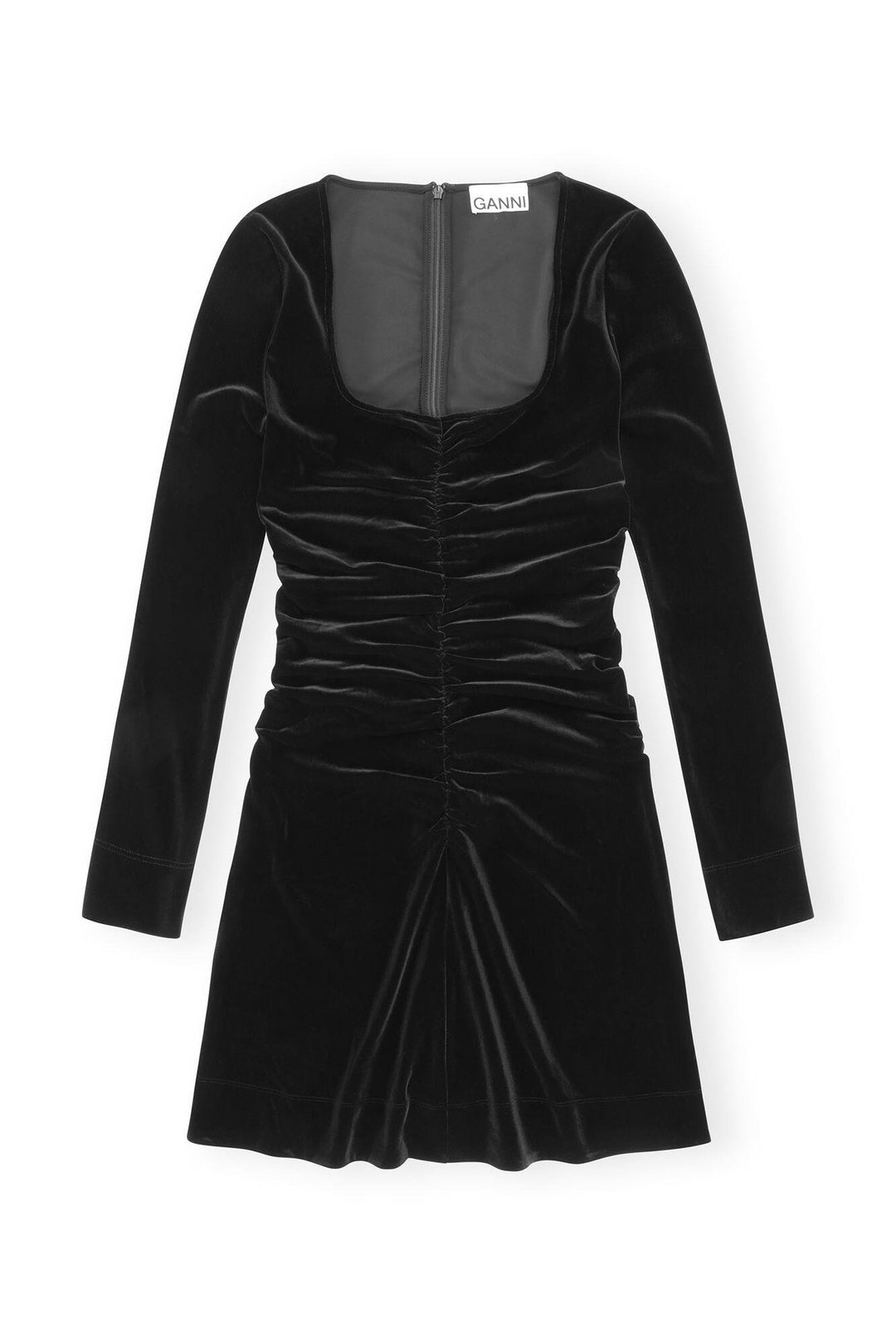 ganni velvet jersey dress Black Velvet Jersey Puff Sleeve Maxi Dress