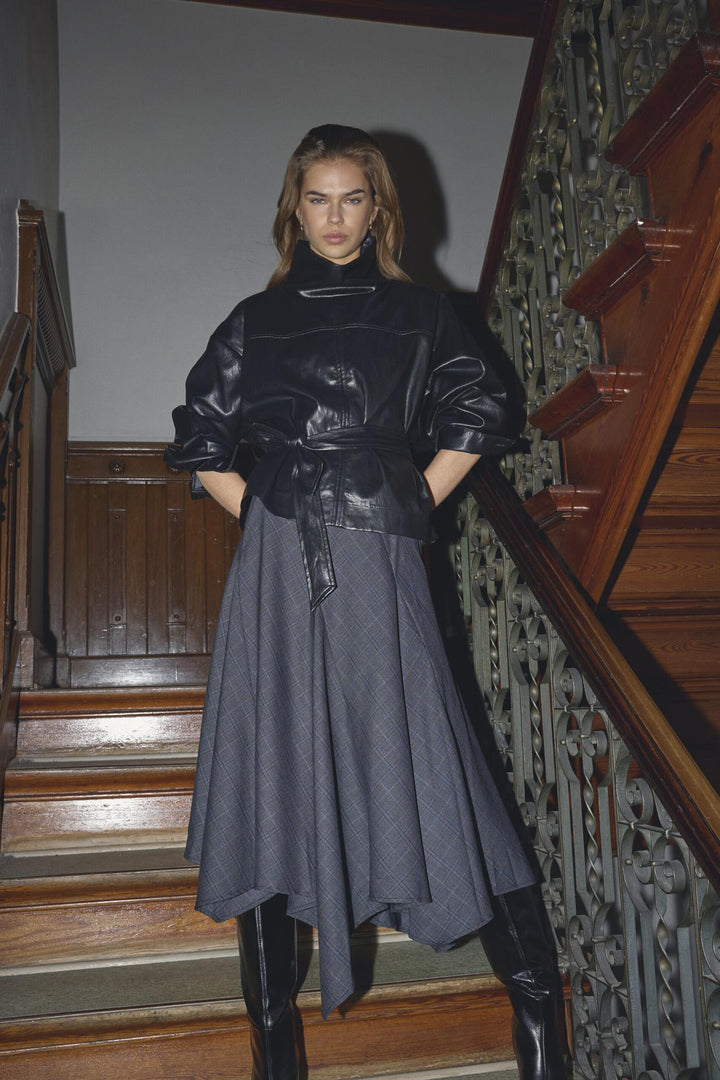 EloraCC Check Asym Skirt  Dark Grey
