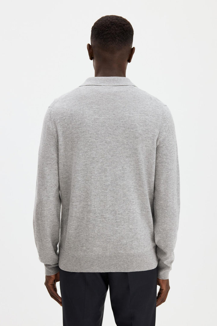 knitted polo shirt  Light Grey Melange