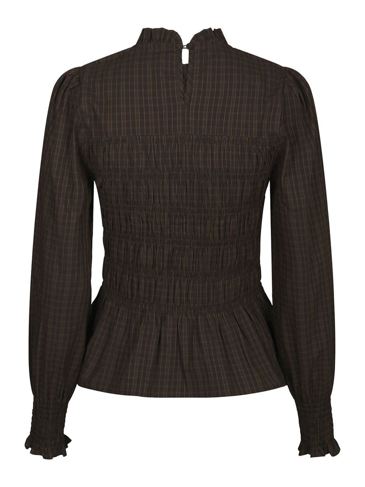 Possa Big Check Blouse Brown Check