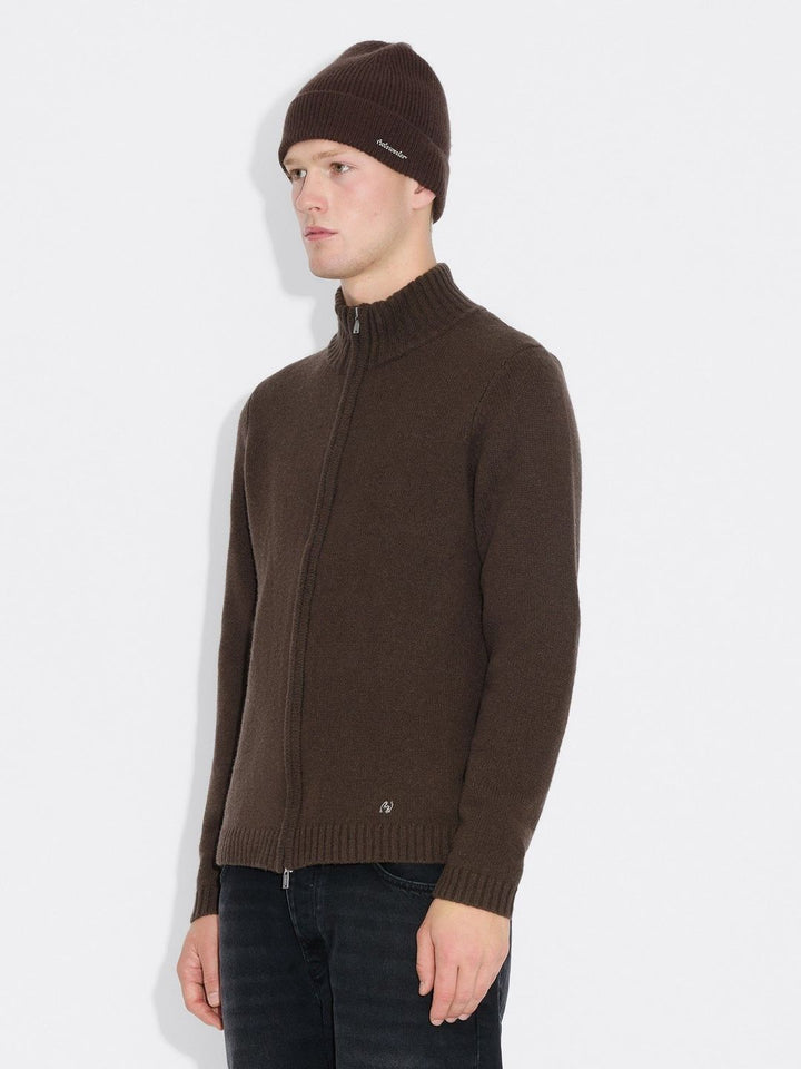 M. Wool Zip Cardigan  Dk. Brown