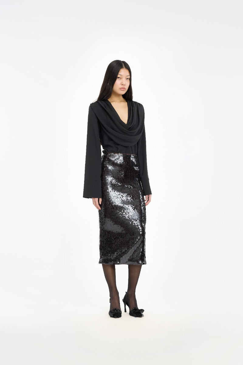 DRAPED BLOUSE  Black