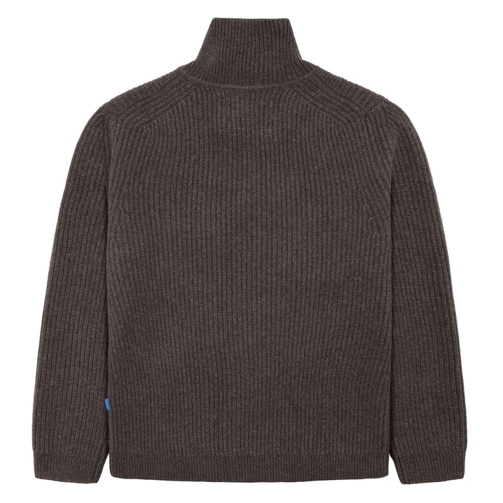 Half Zip Wool Knit - Dark Taupe Melange  Taupe