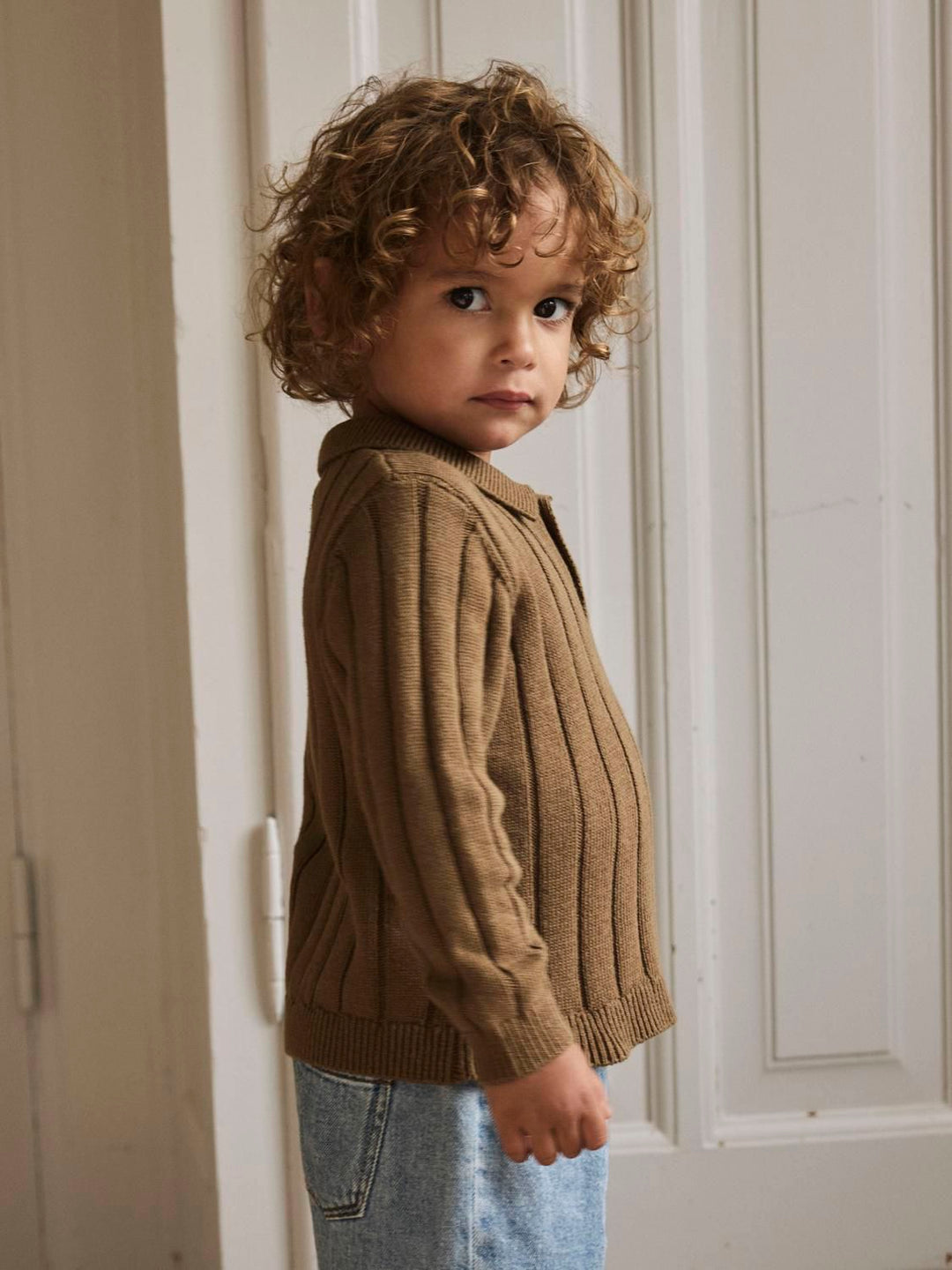 Nmmlomon Ls Loose Knit Polo Lil  Lysebrun