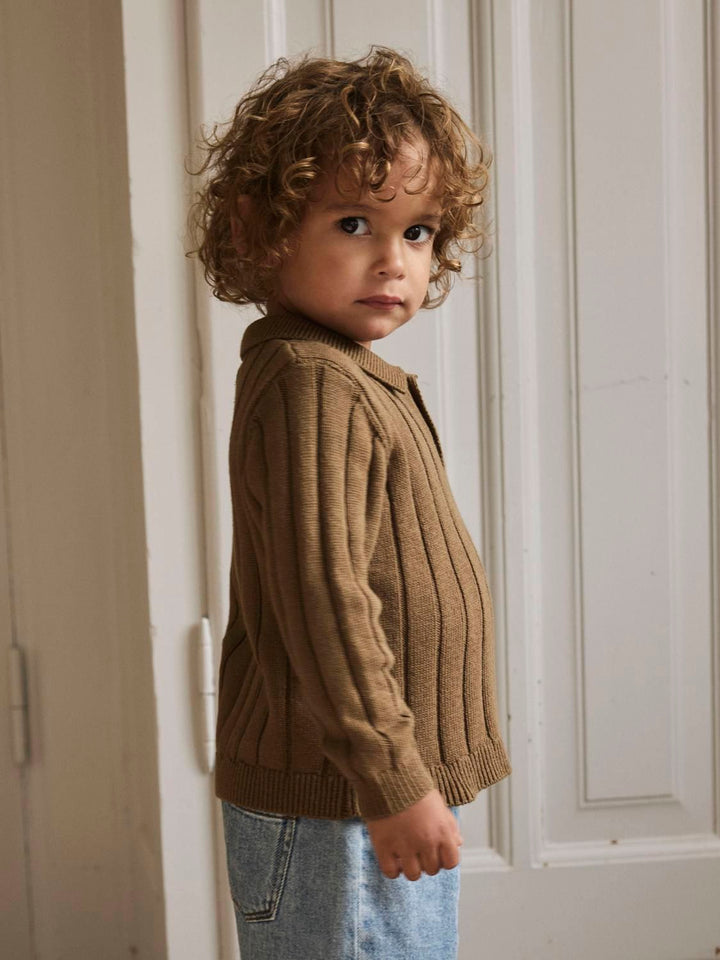 Nmmlomon Ls Loose Knit Polo Lil  Lysebrun