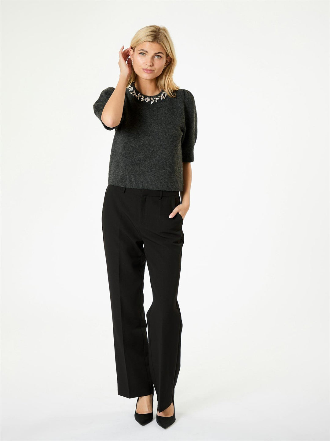 Maia Stone Knit blouse  Antracit Melange