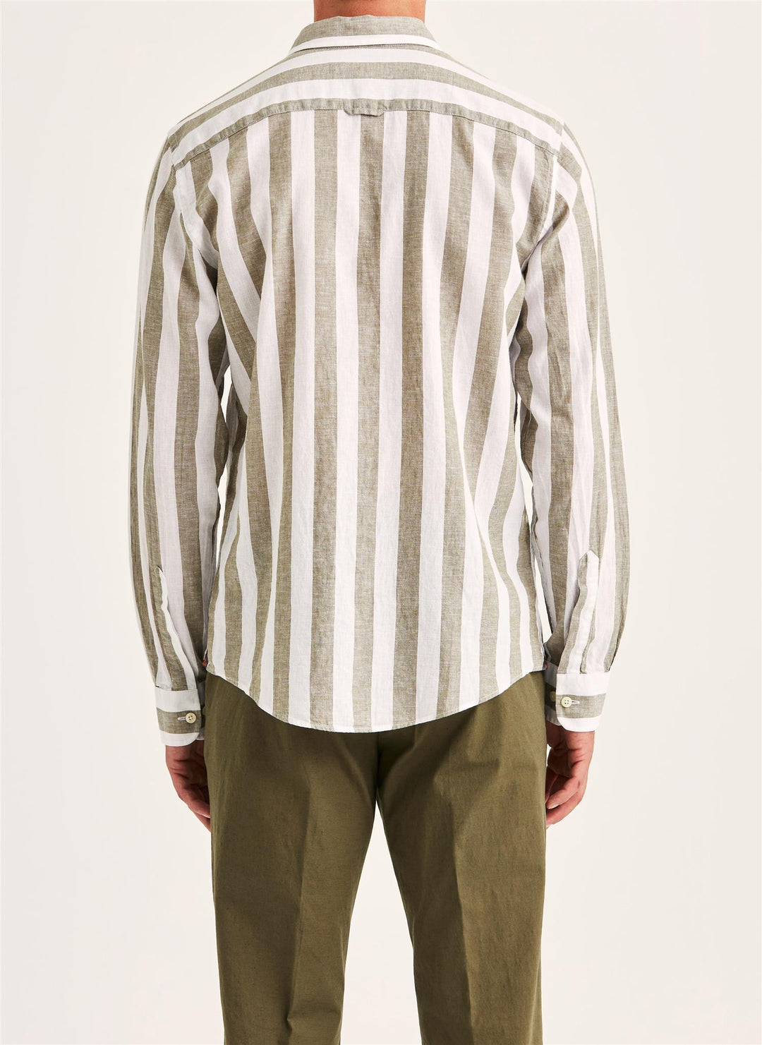 Douglas Linen Mix Stripe Shirt-Classic Fit  Olive