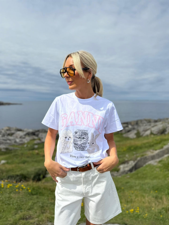 Basic Cotton Jersey Animals Relaxed T-shirt  Bright White