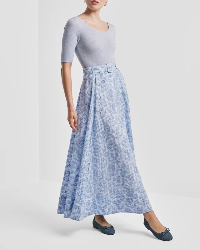 Checks Maxi Skirt  Light Blue