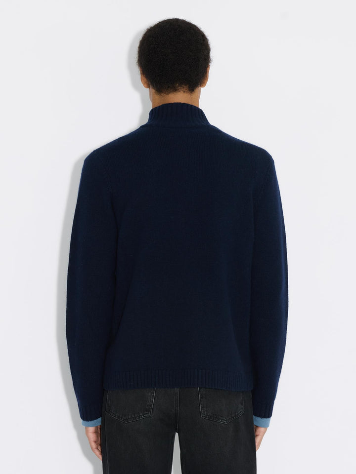 M. Wool Zip Cardigan  Navy