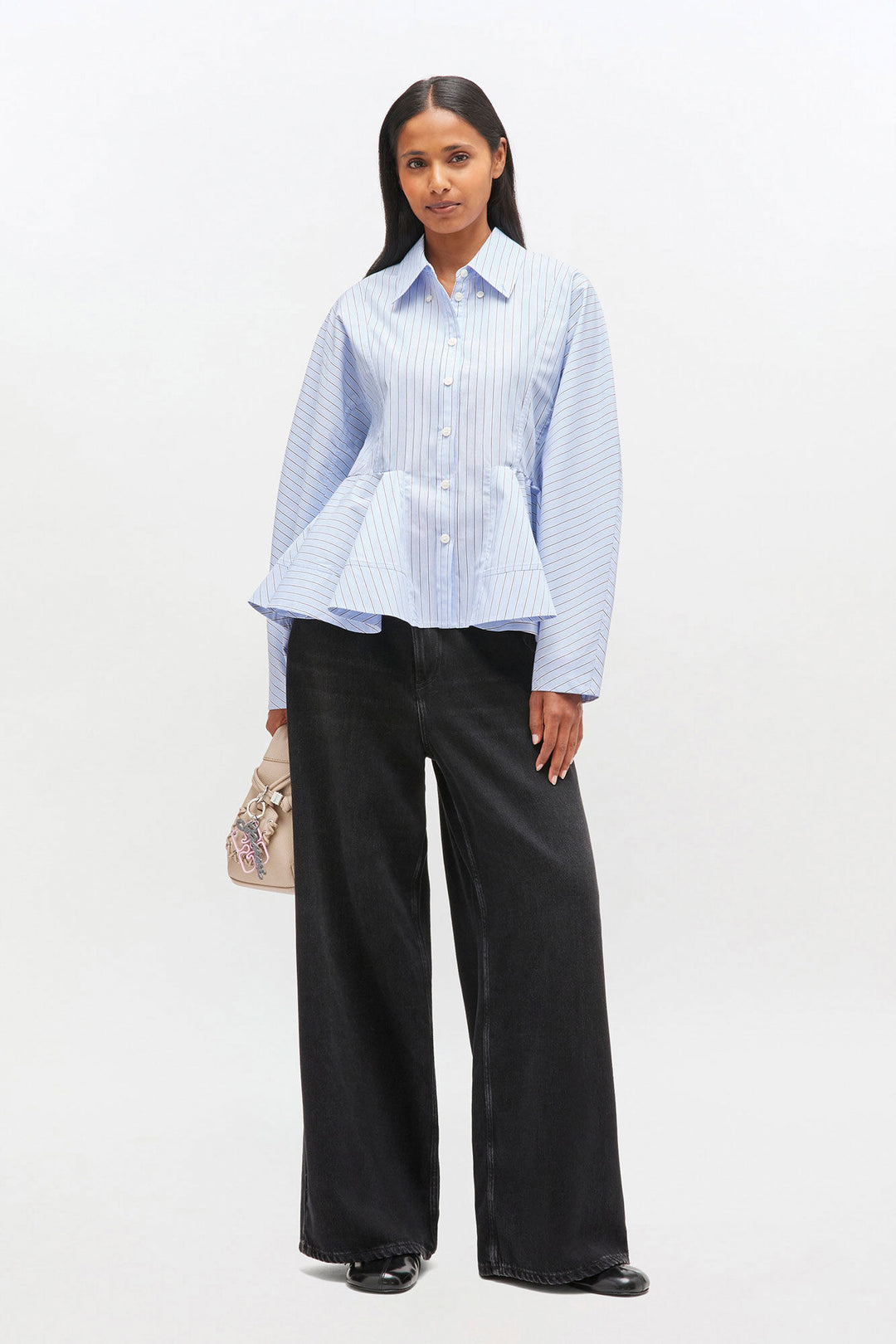 Stripe Cotton Peplum Shirt  Lavender Lustre