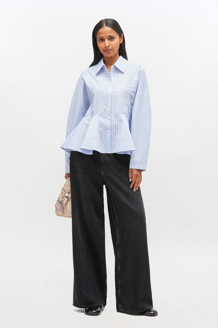 Stripe Cotton Peplum Shirt  Lavender Lustre