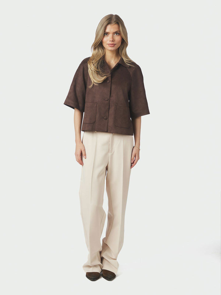 Editta Faux Suede Jacket  Dark Brown