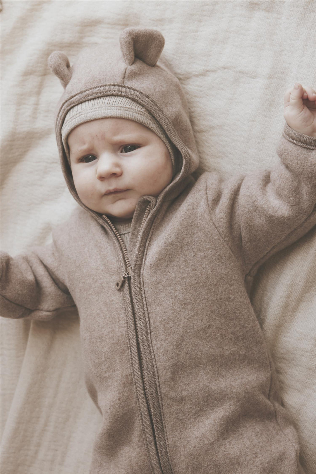 Pram Suit Ears Cot. Fleece  Savannah Melange