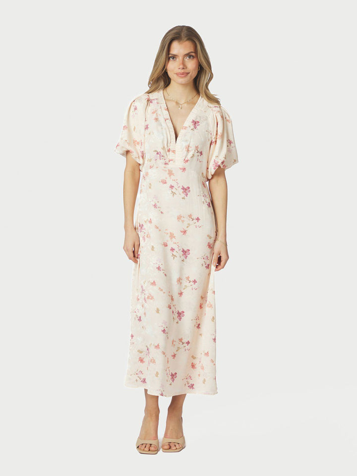 Illana Sateen Print Dress  Creme