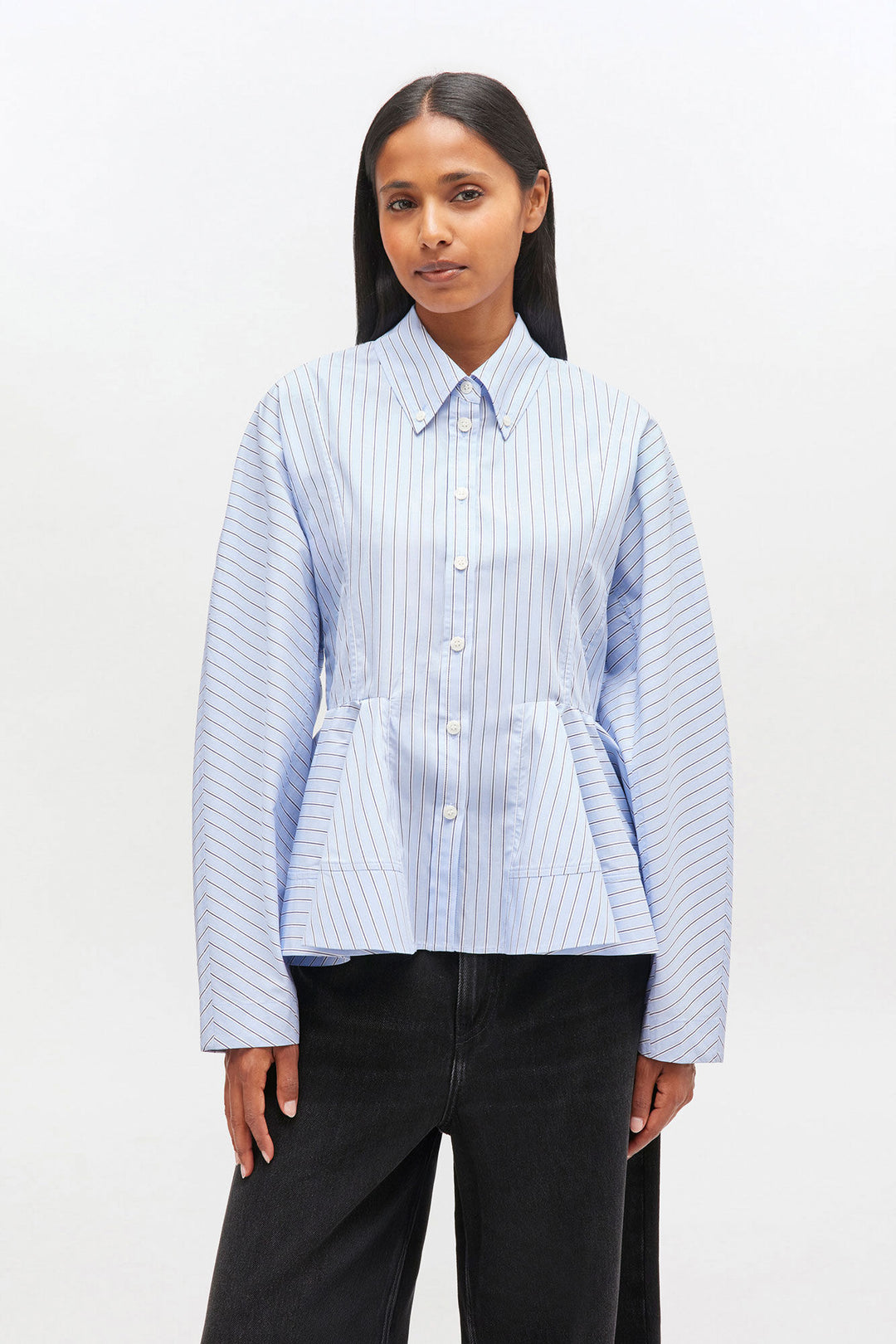 Stripe Cotton Peplum Shirt  Lavender Lustre