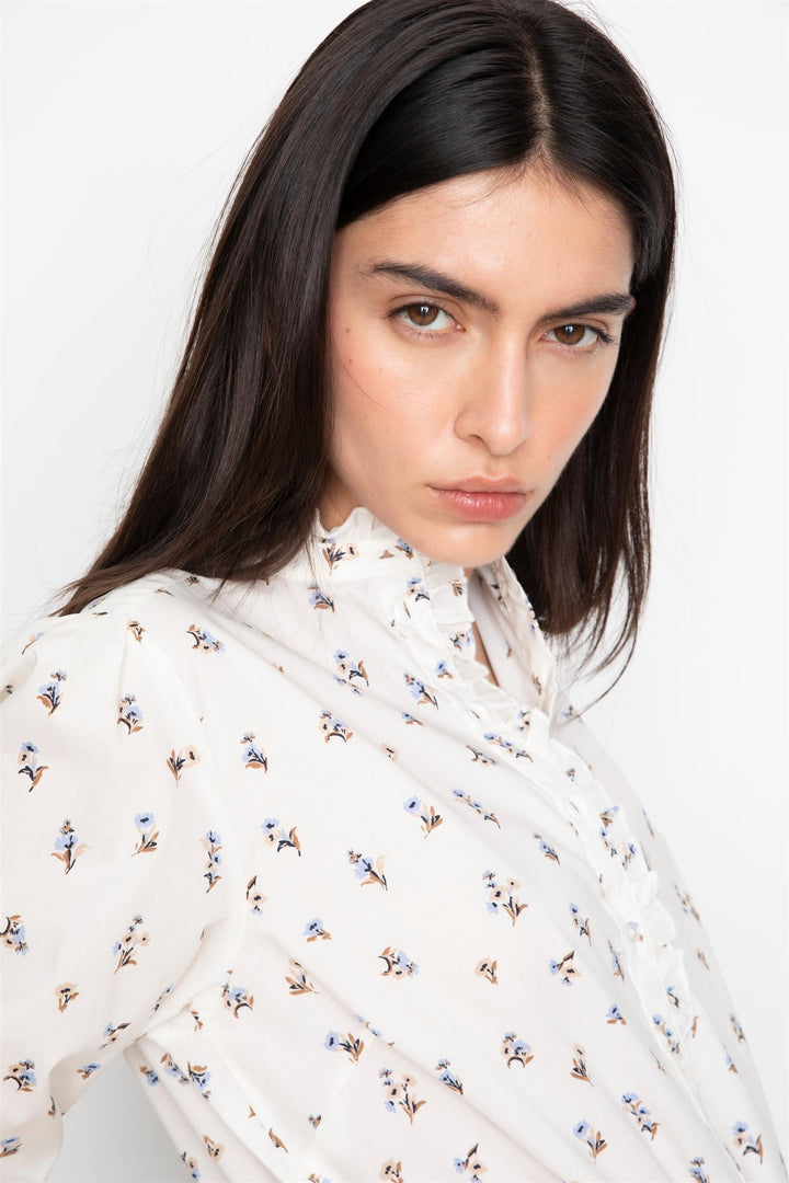 Emily Blouse  White Anemone Print